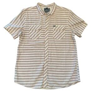Buffalo David Bitton Men's LG Shirt Grey & Off White Striped Short Sleeve Polo